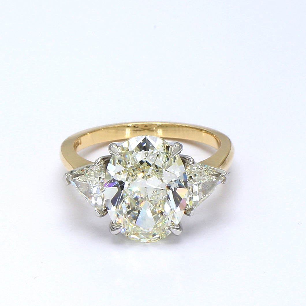 GIA 5.01ct Estate Vintage Oval Diamond 3 Stone Engagement Wedding Platinum/18k Yellow Gold Ring