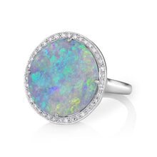 Load image into Gallery viewer, Reserved HUGE Estate Vintage Australian Crystal Opal Diamond Platinum Ring Signed